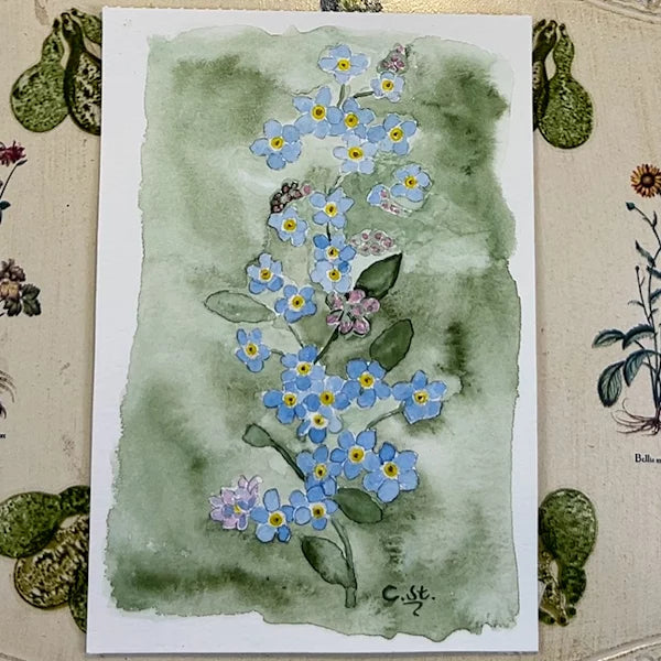 Aquarell Vergissmeinich mit grünem Hintergrund