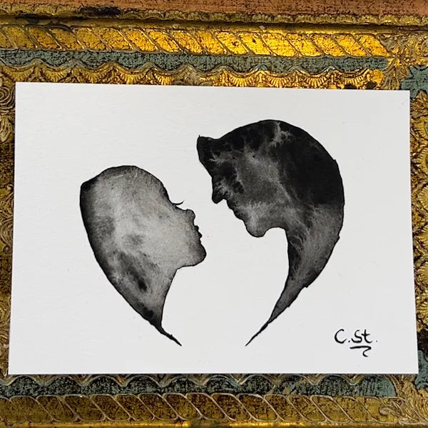 Aquarellbild Liebenden in Herzform in schlichtem schwarz