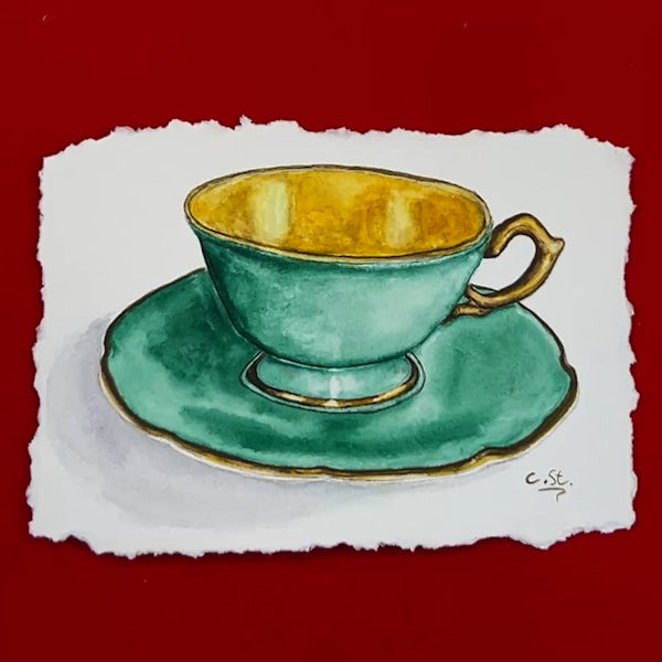 Die Tasse mit dem goldenen Inneren - Original Aquarell