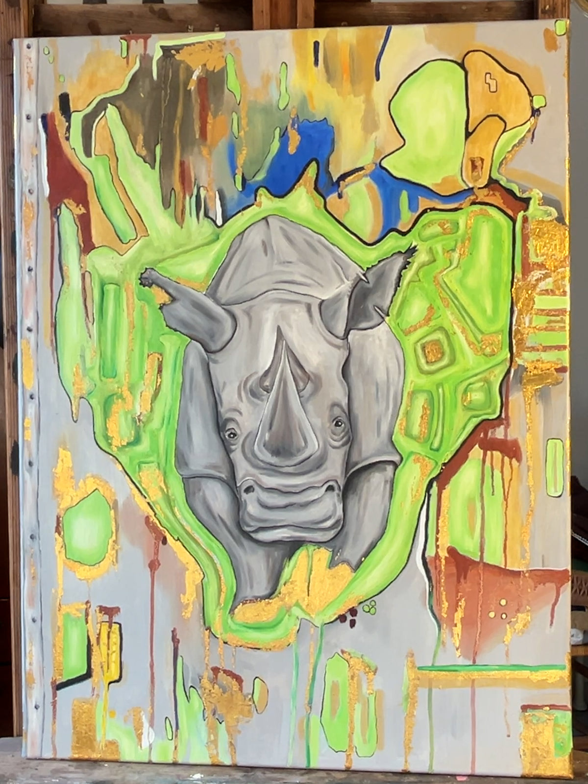 Strong Rhino in Wonderland — Ölbild von Claudia Stanitzeck