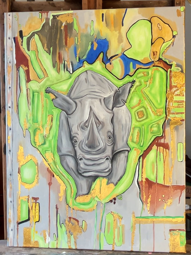 Strong Rhino in Wonderland — Ölbild von Claudia Stanitzeck