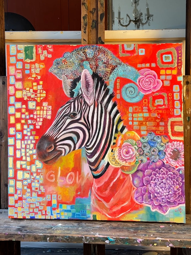 Zebra mit Chamäleon — Ölbild von Claudia Stanitzeck